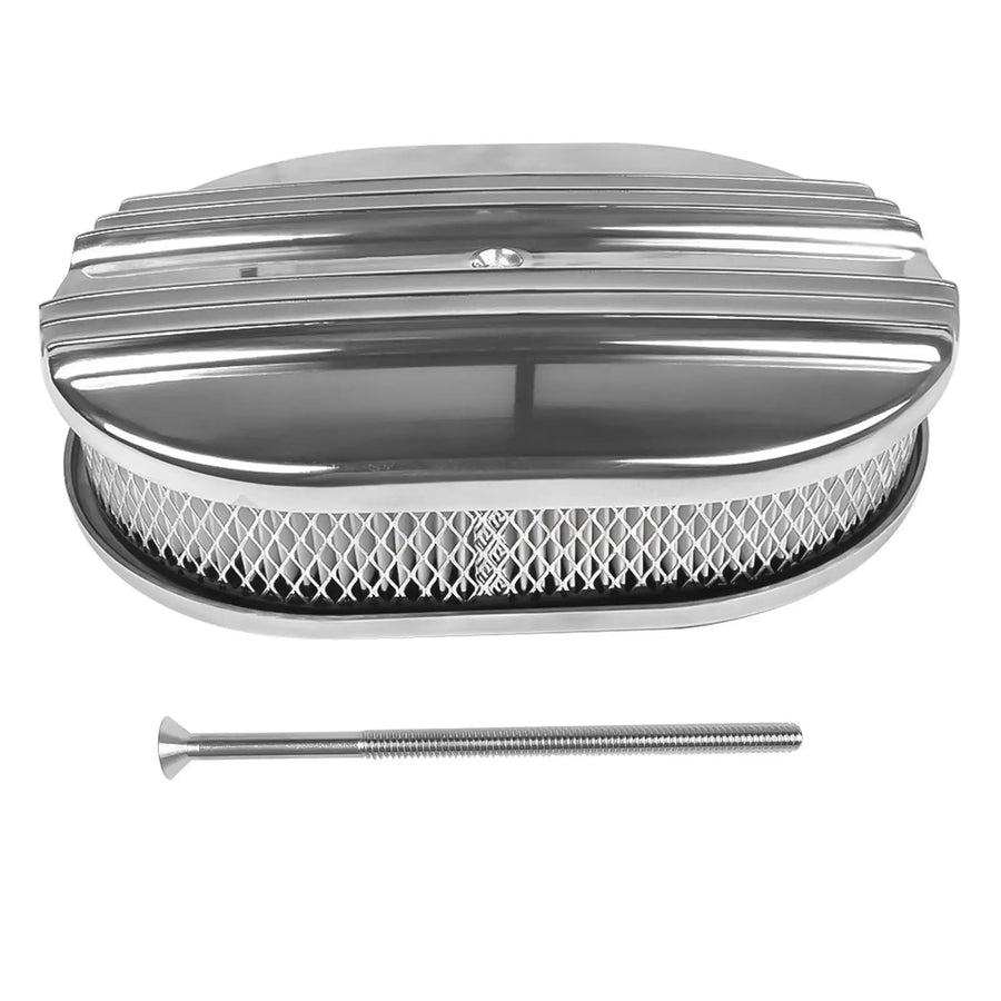 12 in Polished Oval Finned Air Cleaner – 5-1/8 in Carb Neck