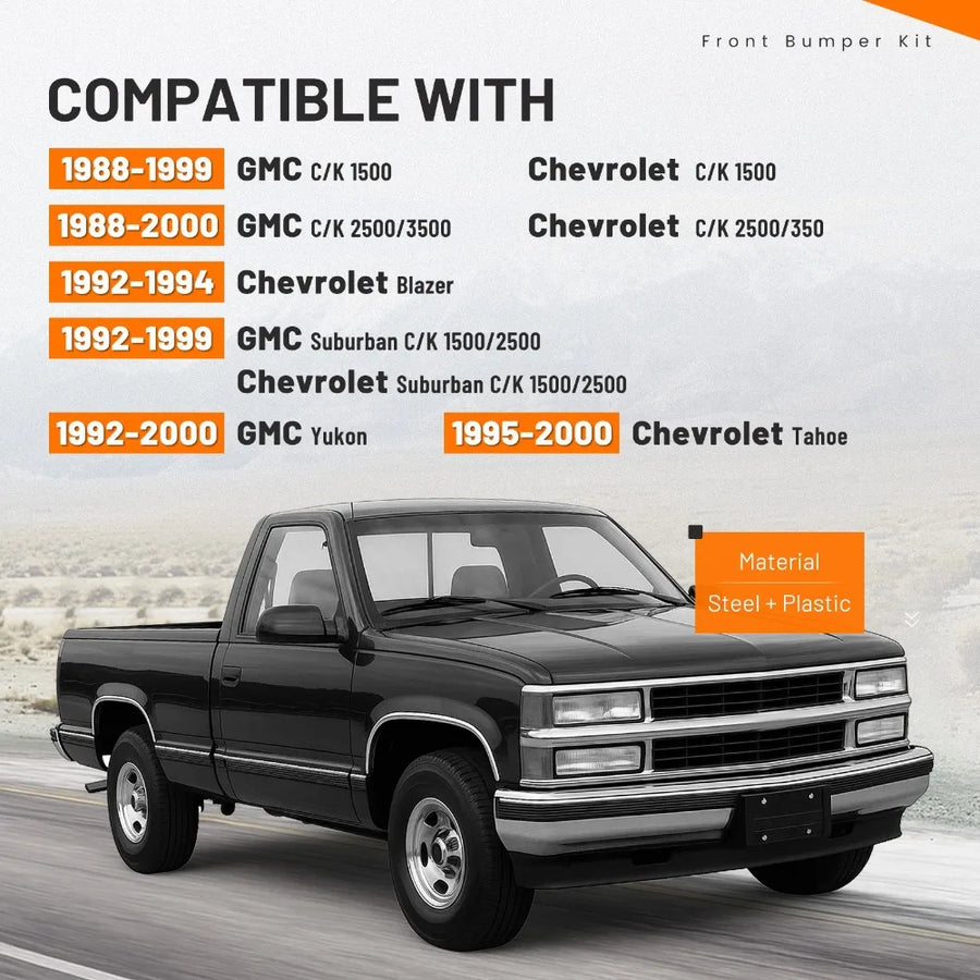 Chrome Front Bumper Kit – 1988–2000 Chevrolet/GMC C/K & SUVs