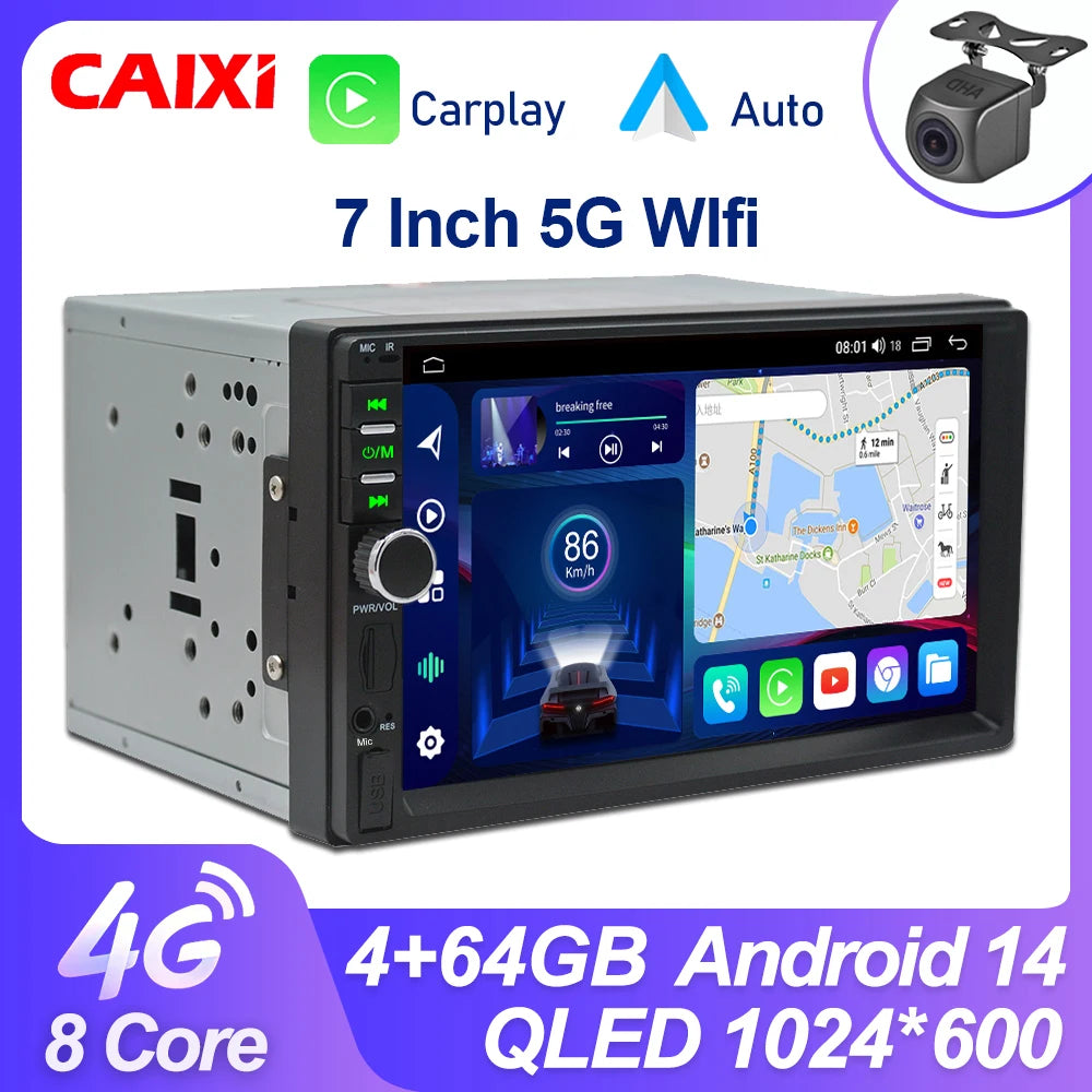 2-DIN Android 14 CarPlay Car Stereo with GPS and Touchscreen
