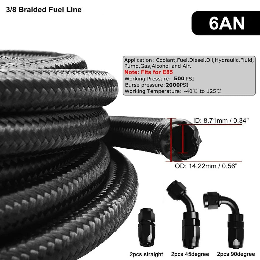 20FT Nylon Braided Fuel Line 6AN Oil/Gas/Fuel Hose End Fittings Kit US