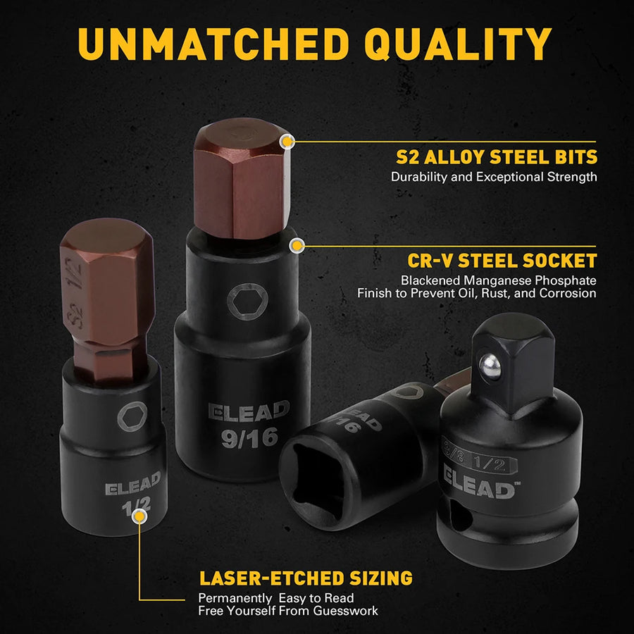 16-Piece SAE Hex Bit Impact Socket Set
