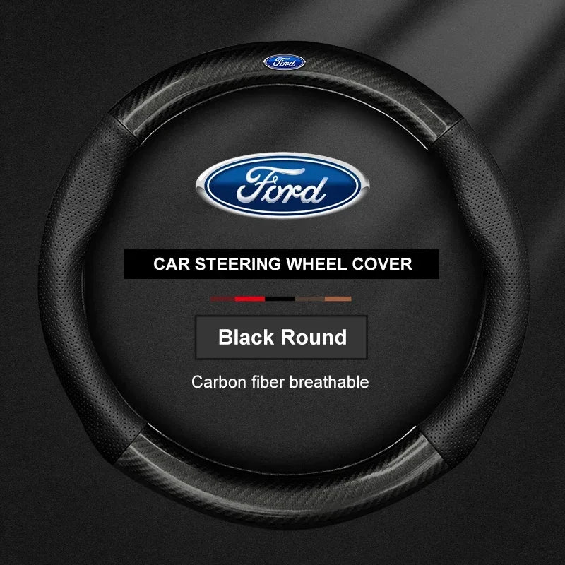 Ventilated Carbon Fiber-Look Steering Wheel Cover for Ford Vehicles