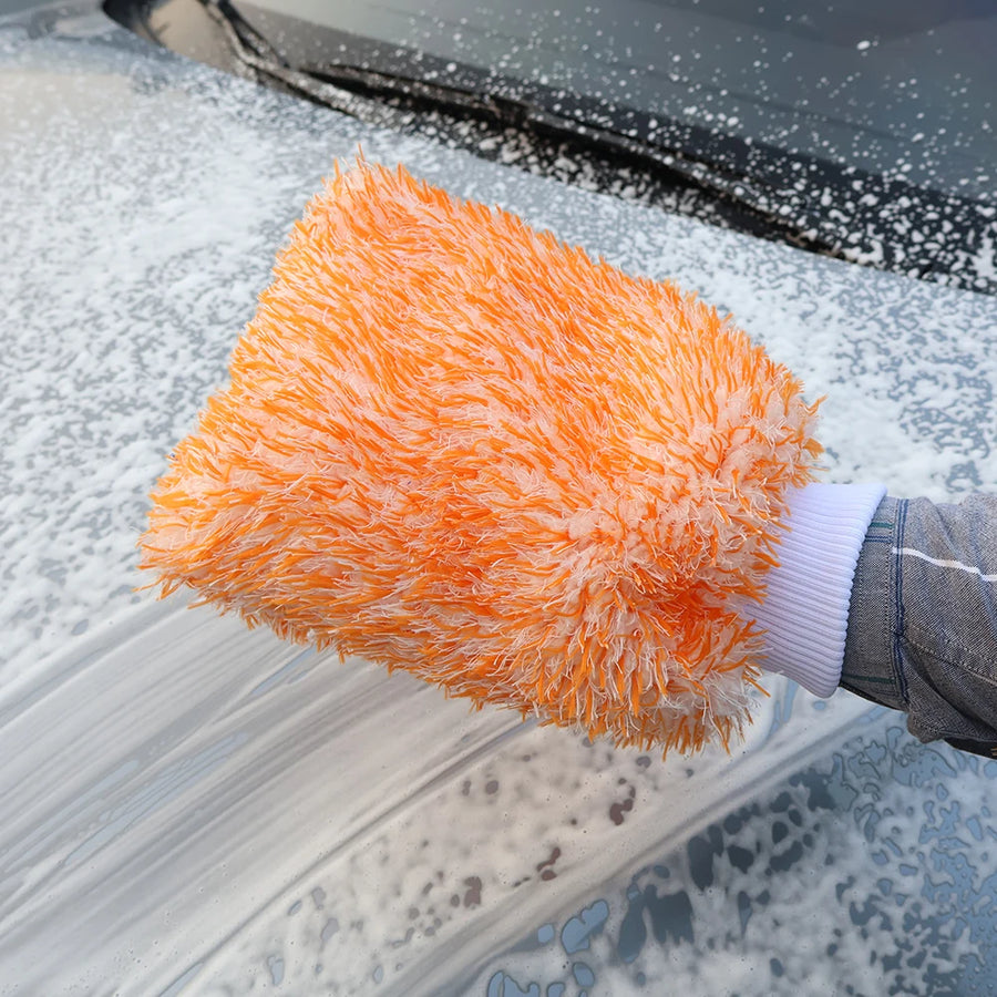 Orange Dual-Sided Microfiber & Chenille Car Wash Mitt