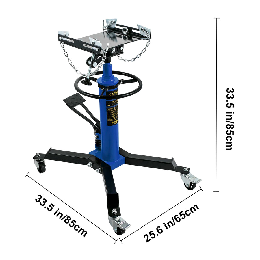 Hydraulic Telescopic Transmission Jack with Foot Pedal and Swivel Casters
