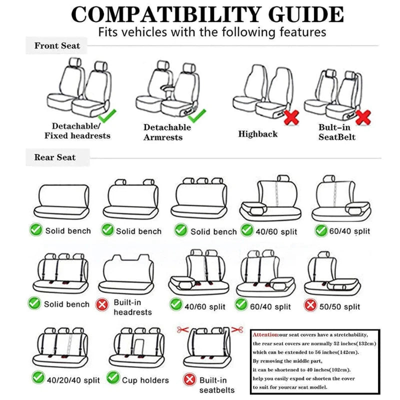 Universal 5-Seat Full-Coverage PU Leather Seat Cover Set – Black/White