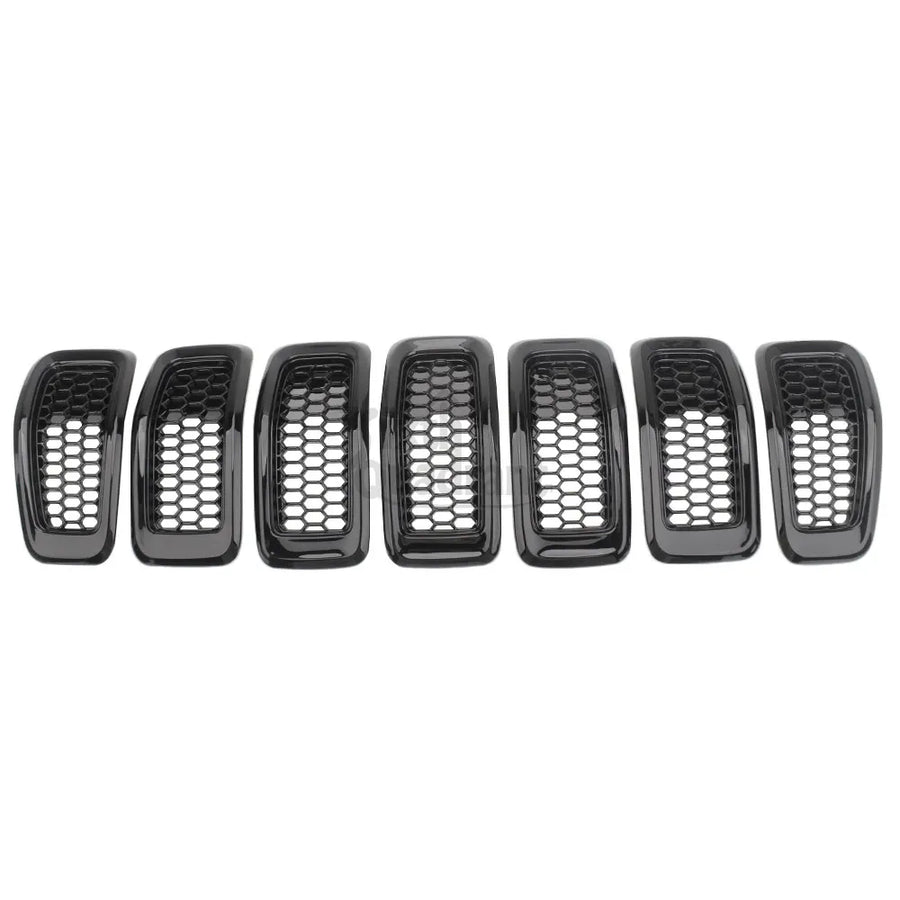 7-Piece Black Front Bumper Upper Grille ABS Plastic for Jeep Cherokee 2014 2015 2016 2017 2018