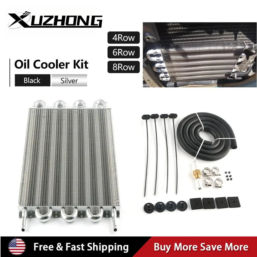 4 Row 8 Row Universal Aluminum Remote Transmission Oil Cooler Auto-Manual Radiator Converter Kit TOC-1001