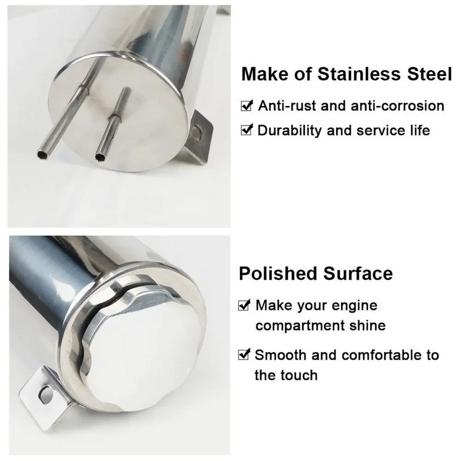 Universal Radiator Coolant Overflow Tank Polished Stainless Steel 2"x13" 3"x10" Puke Tank Can