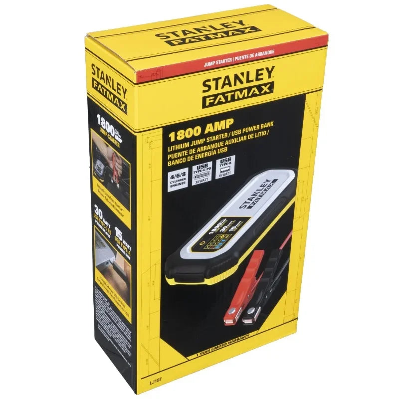 Stanley FATMAX 1800A Lithium Jump Starter with USB-C PD and LED Light