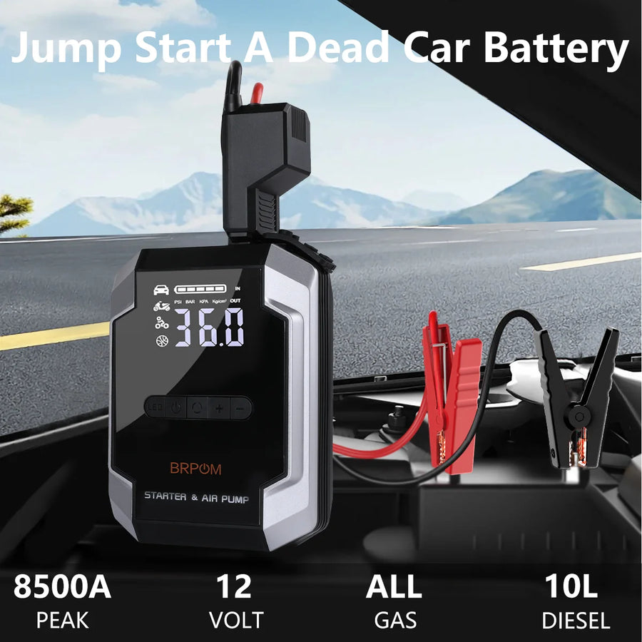 8500A Car Jump Starter with 26,800mAh Power Bank and 150 PSI Inflator