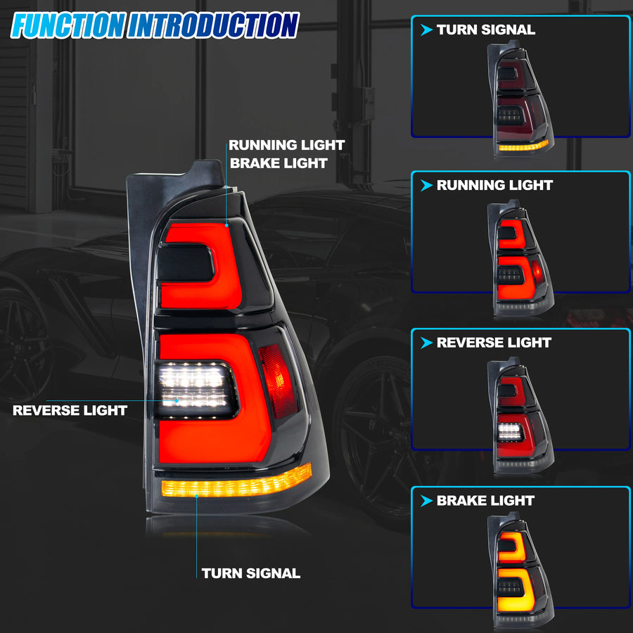 Toyota 4Runner 4th-Gen Sequential LED Tail Light Pair – 2003–2009 Black