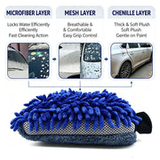 Double-Sided Chenille & Microfiber Car Wash Mitt, 28 x 21 cm