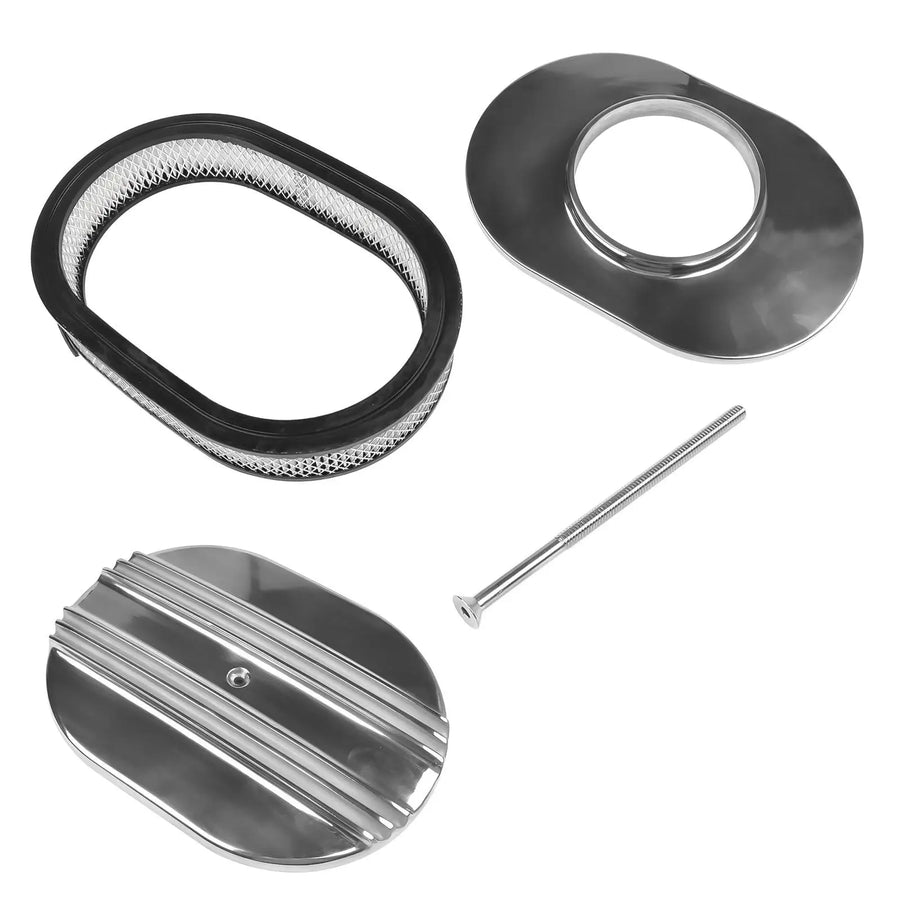 12 in Polished Oval Finned Air Cleaner – 5-1/8 in Carb Neck