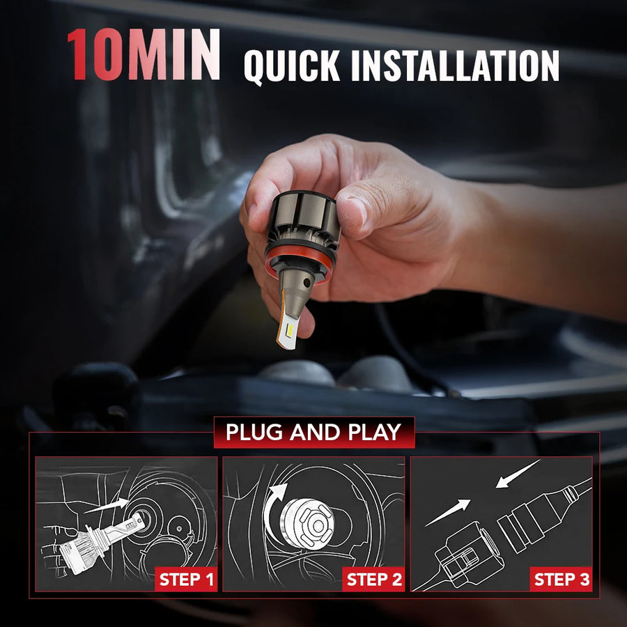 H11/H8/H9 Headlight Bulb Pair – 60W – 6500K
