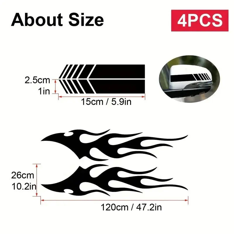 4-Piece Flame Stripe Car Door and Body Decal Set