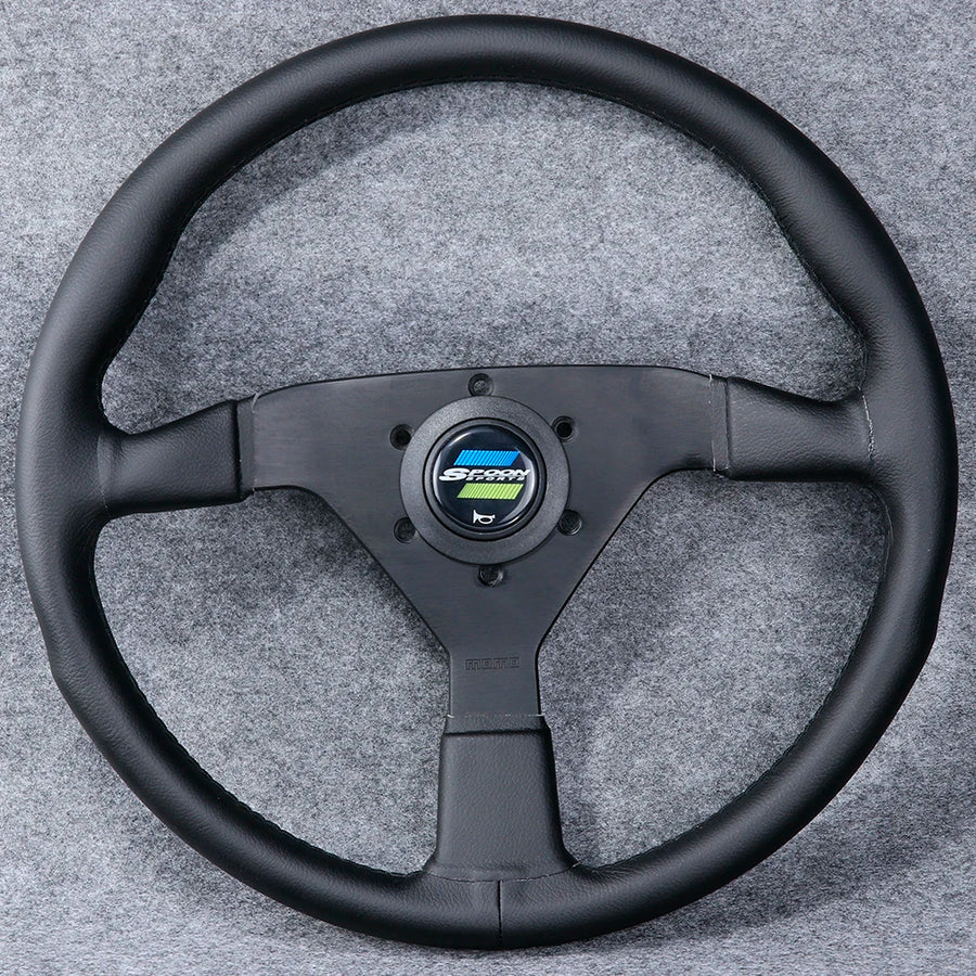 Spoon Sports-Style 350 mm Black-Spoke Leather Steering Wheel