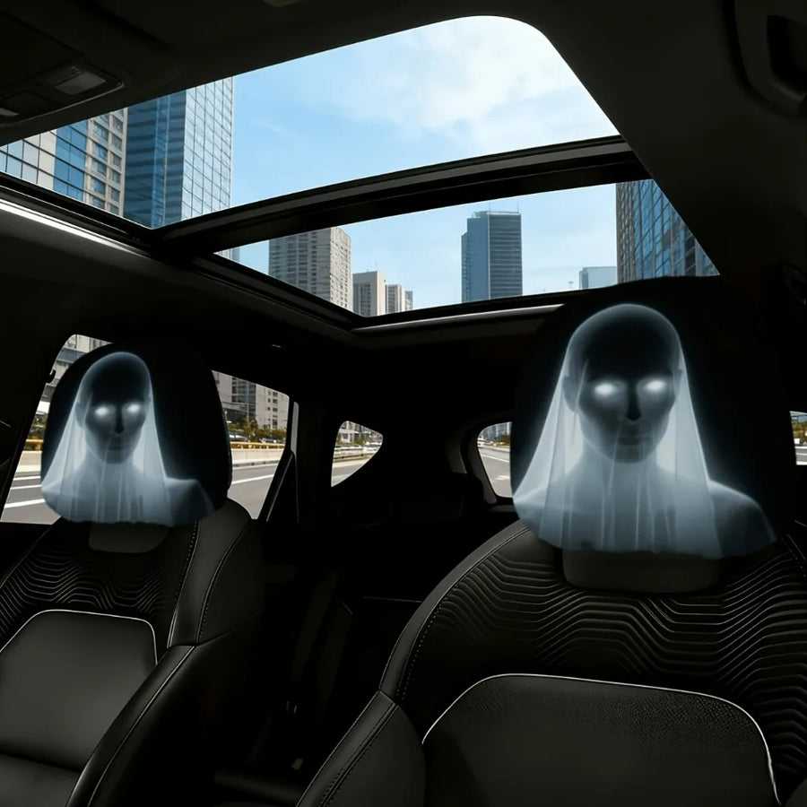4-Piece Spooky Ghost Bride Car Headrest Covers – Washable Halloween Interior Decor