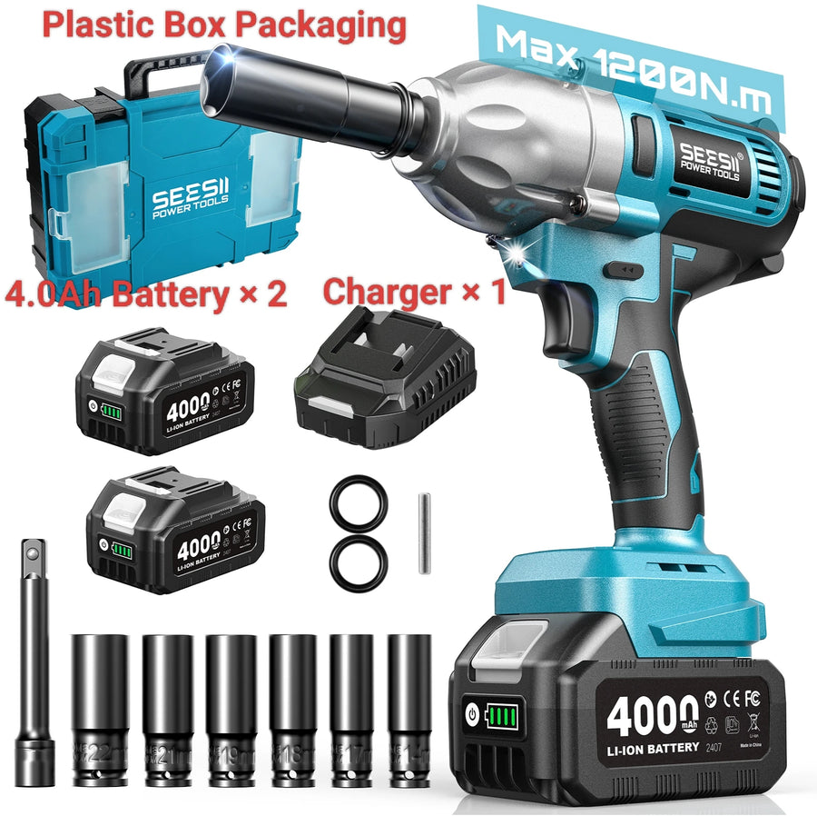 1/2-Inch Cordless Brushless Impact Wrench, 1200 N·m, Battery Options