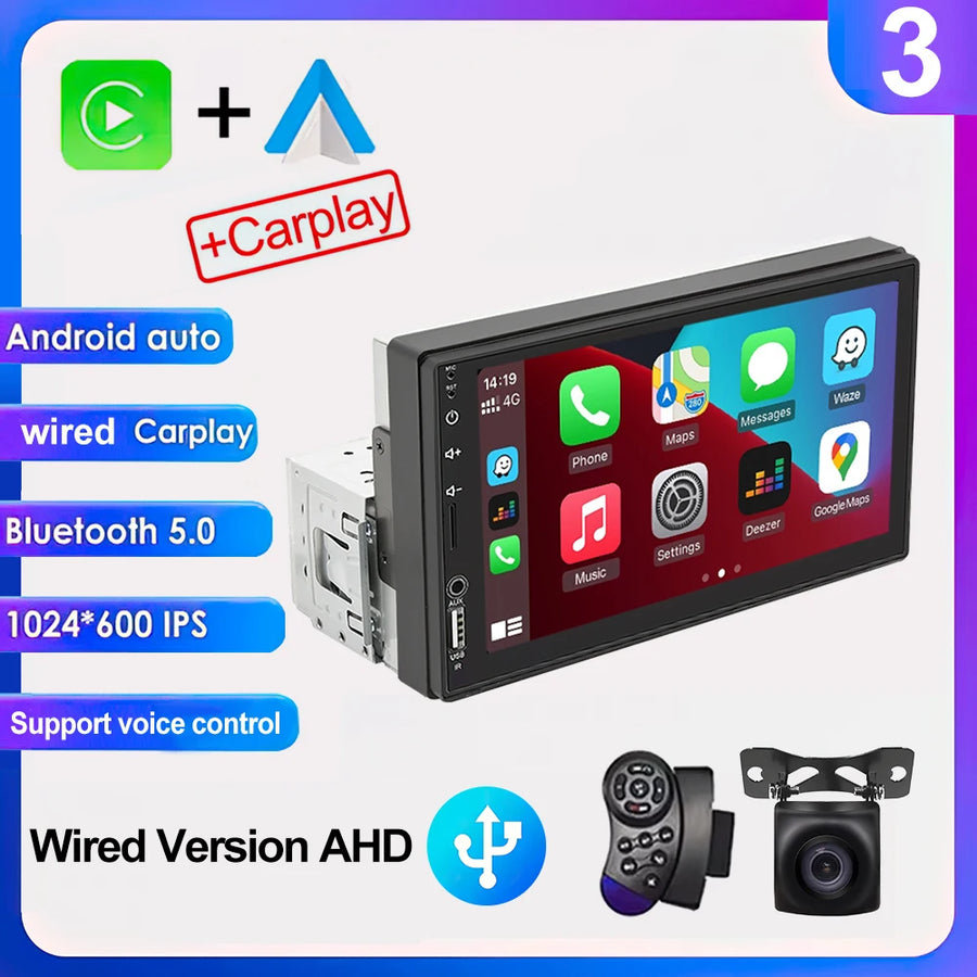 7-Inch 1-DIN CarPlay and Android Auto Car Stereo