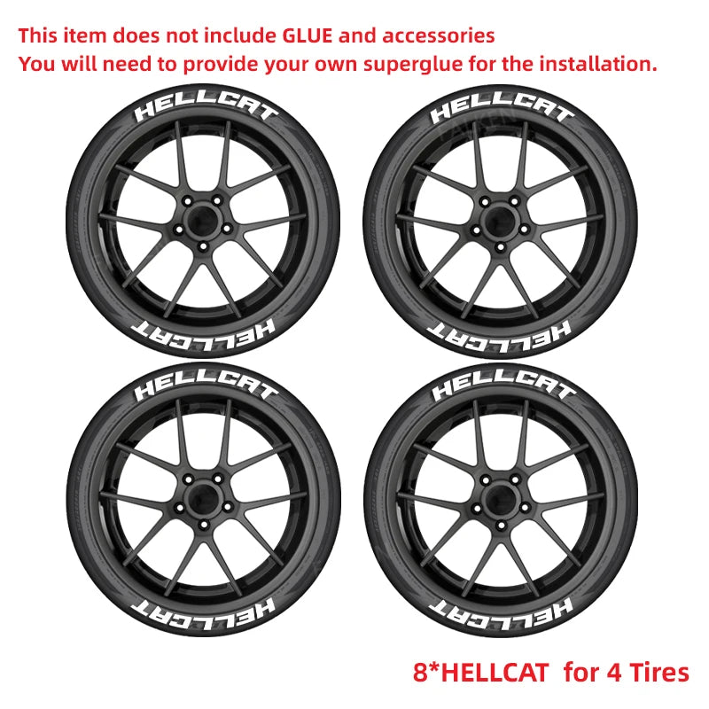 For 4 Tires Hellcat 8PCS 3D Tire Letter Stickers Waterproof Pvc Wheel Decals Car
