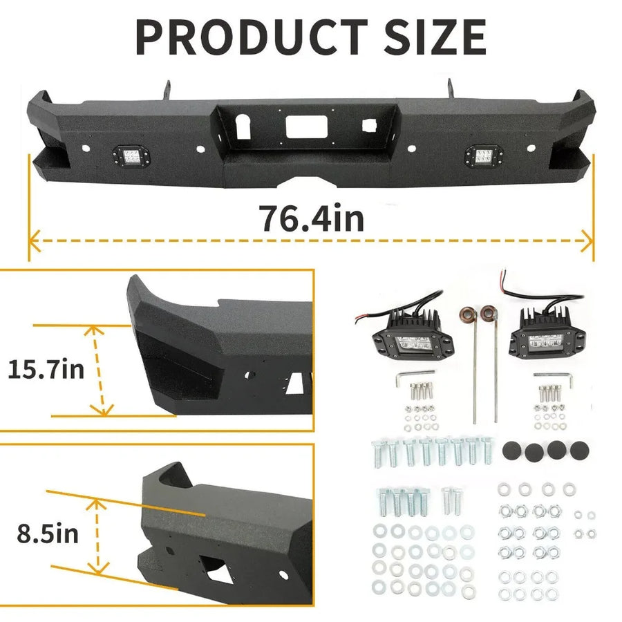 Black Steel Rear Bumper for Chevrolet Silverado/GMC Sierra HD 2015-2019