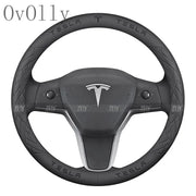 Anti-Slip Leather Steering Wheel Cover for Tesla Model 3, Y, S, X