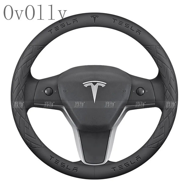 Anti-Slip Leather Steering Wheel Cover for Tesla Model 3, Y, S, X