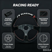 350 mm Black Suede Three-Spoke Racing Steering Wheel