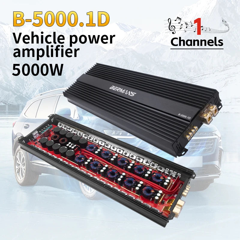 1-Ohm Class D 5000W Max Mono Car Audio Amplifier