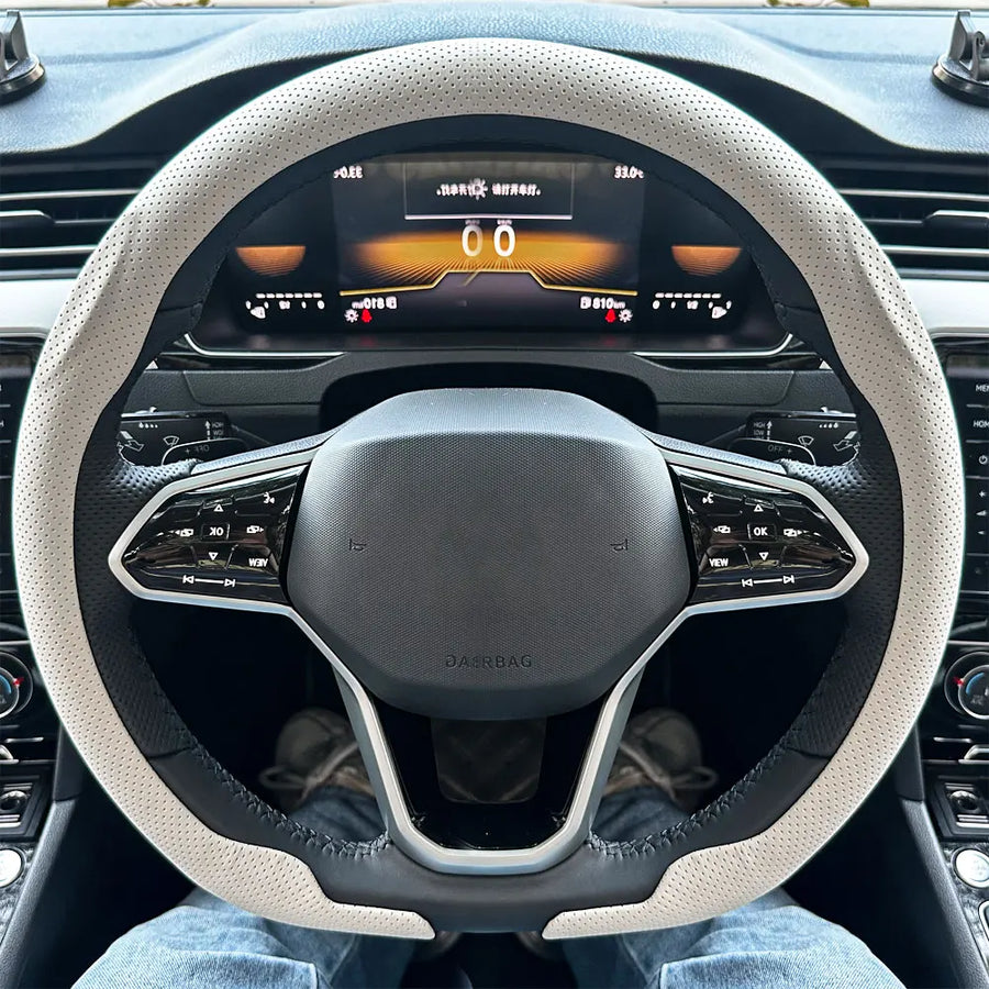 Universal D-shaped Leather Car Steering Wheel Cover