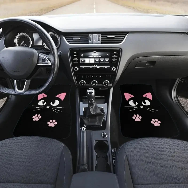 4-Piece Retro Cartoon Cat Car Floor Mat Set