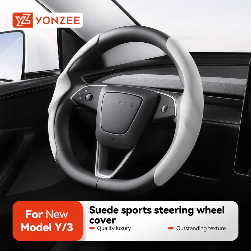 Leather Steering Wheel Cover for Tesla Model 3/Y Highland and Juniper