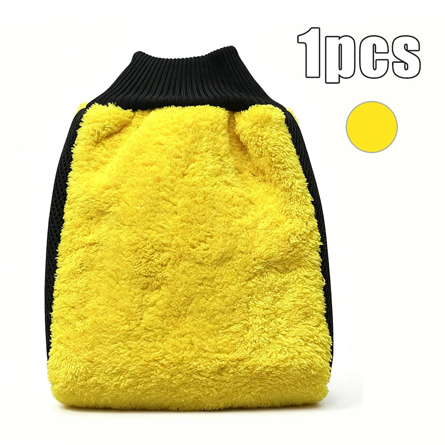 Yellow Microfiber Car Wash Mitt with Water-Resistant Lining
