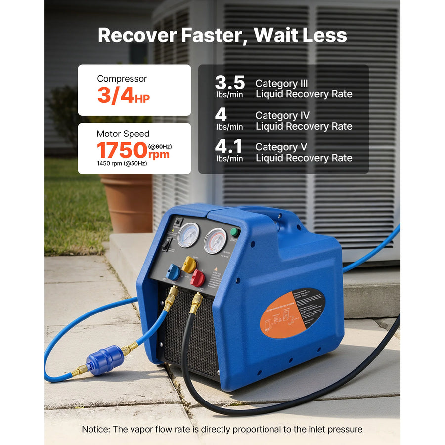 3/4 HP Portable Refrigerant Recovery Machine – A1/A2L