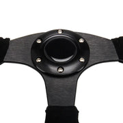 14 Inch 350mm Car Red Racing Suede Leather & Aluminum Alloy Steering Wheel Flat with Horn Button Red