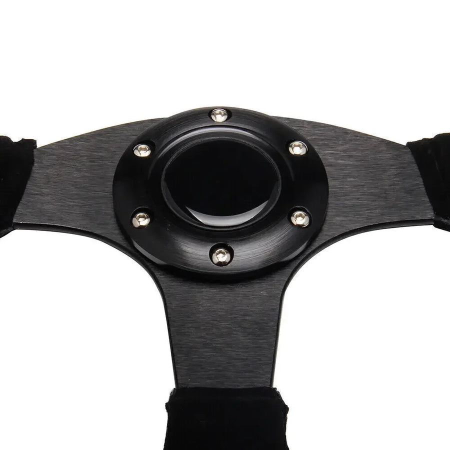 14 Inch 350mm Car Red Racing Suede Leather & Aluminum Alloy Steering Wheel Flat with Horn Button Red
