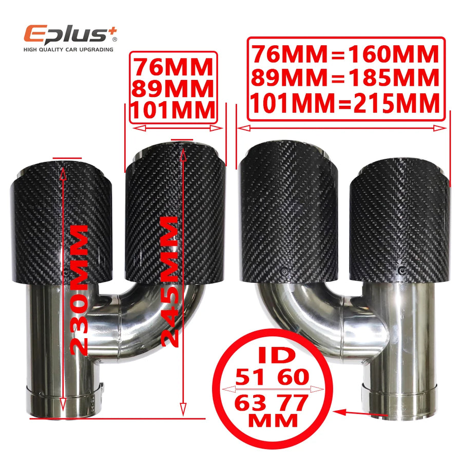 Universal H-Shaped Dual-Outlet Carbon-Fiber & Stainless Steel Exhaust Tip