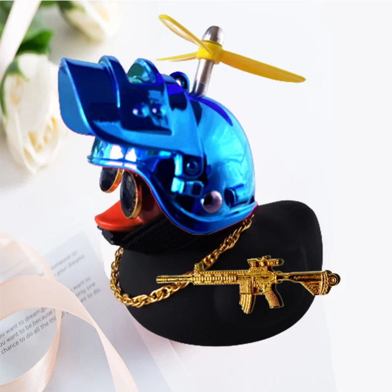 Helmeted Squeaky Rubber Duck Vehicle Ornament with Accessories