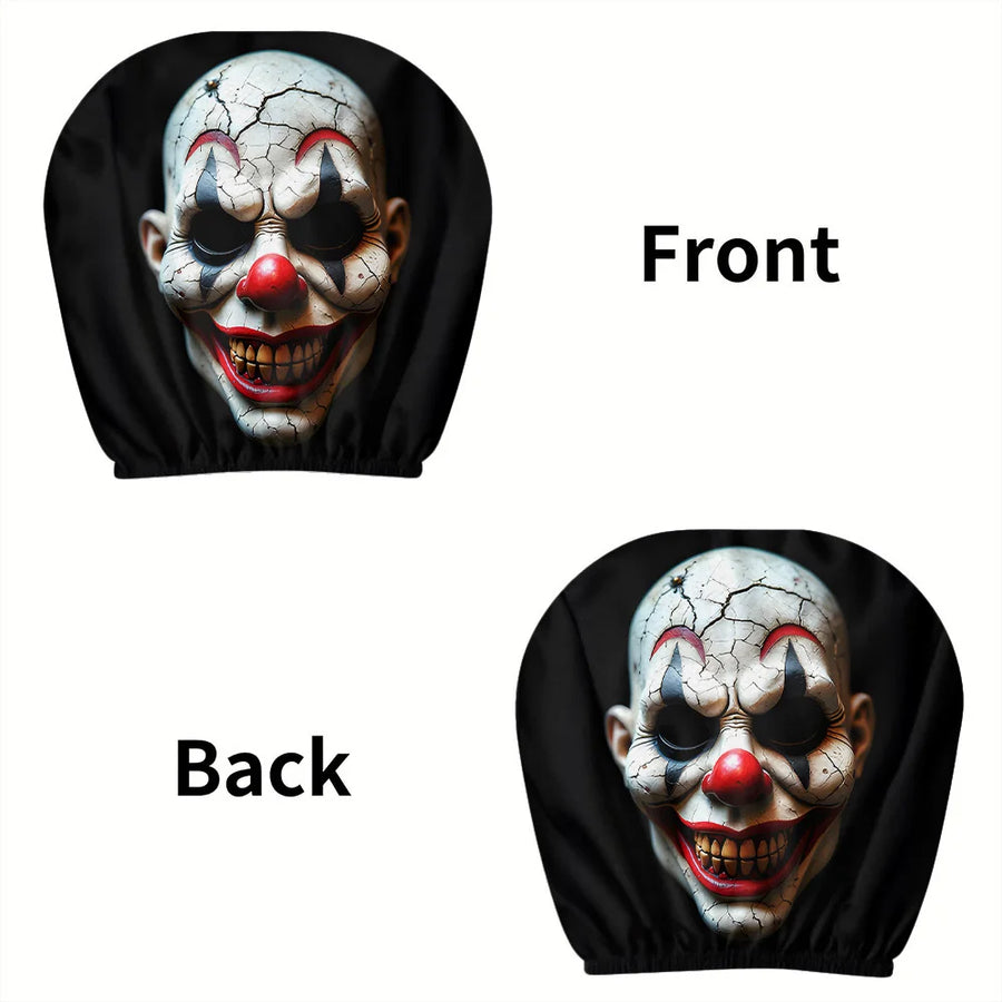 2-Piece Clown Print Car Headrest Covers – Universal Washable Interior Decor