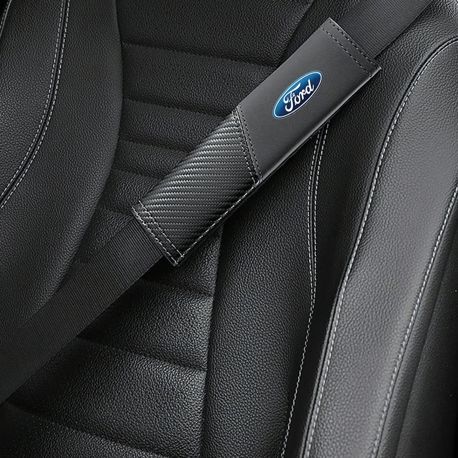 2-Piece Ford Logo Carbon-Pattern Seat Belt Shoulder Pads