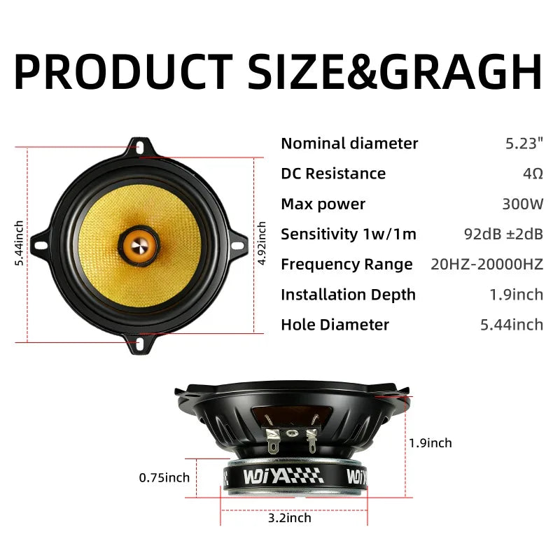 5-Inch 300W Max Carbon-Fiber Car Speakers