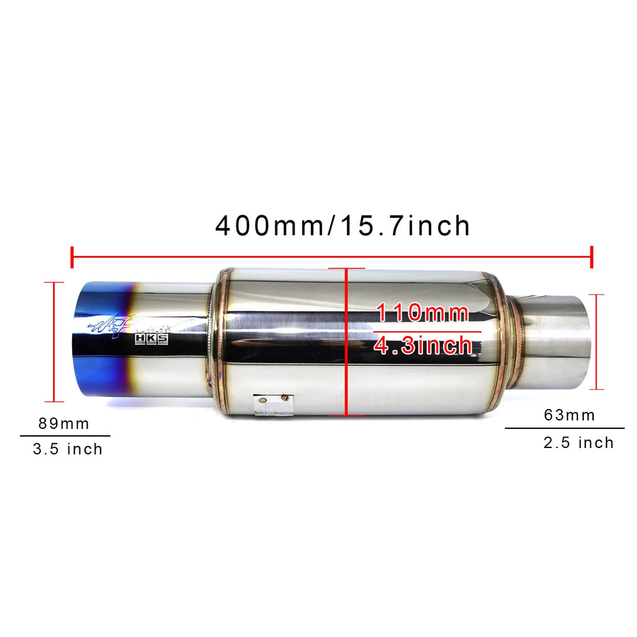HKS Universal Stainless Steel Straight-Through Exhaust Muffler – 2, 2.5 or 3-Inch Inlet, 3.5-Inch Tip