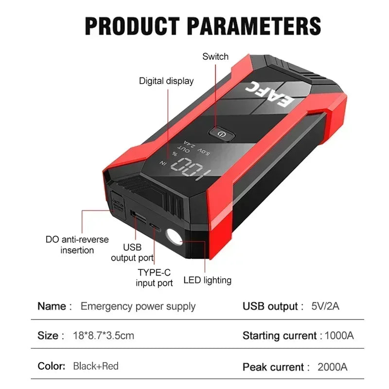600A or 2000A 12V Portable Car Jump Starter and Power Bank