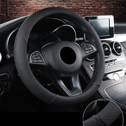 14.5–15.5 in Universal Microfiber PU Steering Wheel Cover – Black