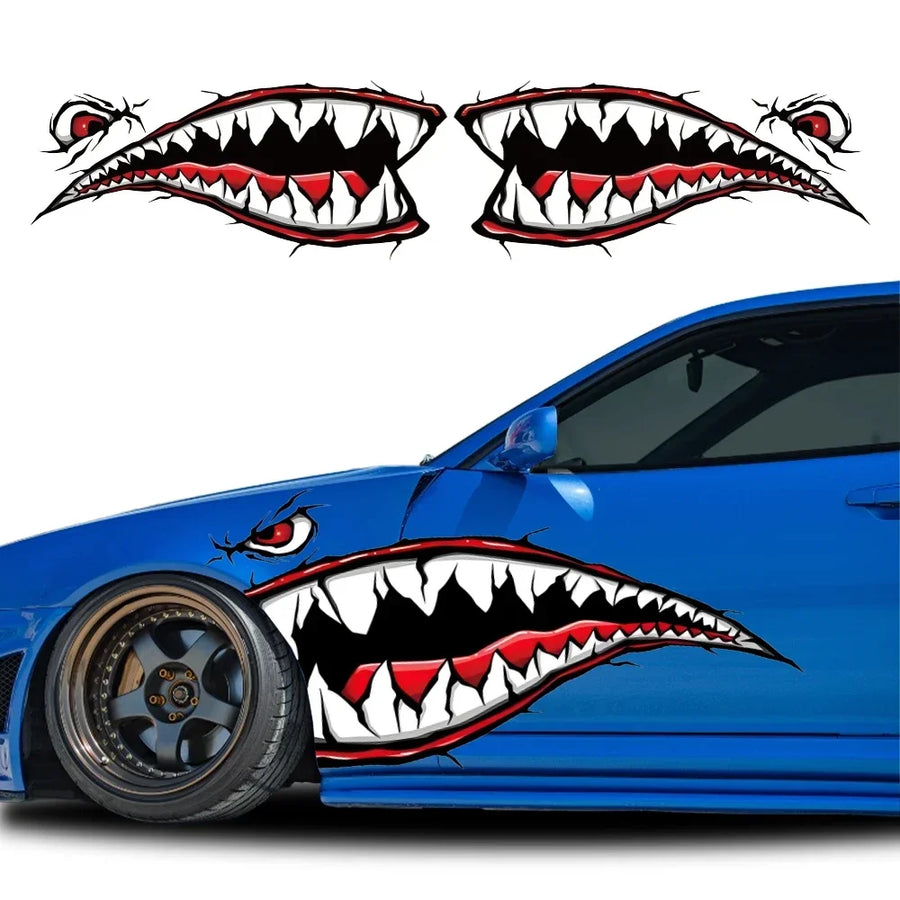 2-Piece Shark Mouth Cartoon Car Sticker Decal Set