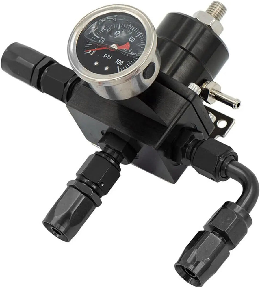 Universal Adjustable Fuel Pressure Regulator Kit 100psi Guage AN6 Fitting Black