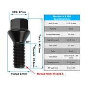 M14X1.25 Wheel Bolts for BMW 325i 3 Series & 5 Series