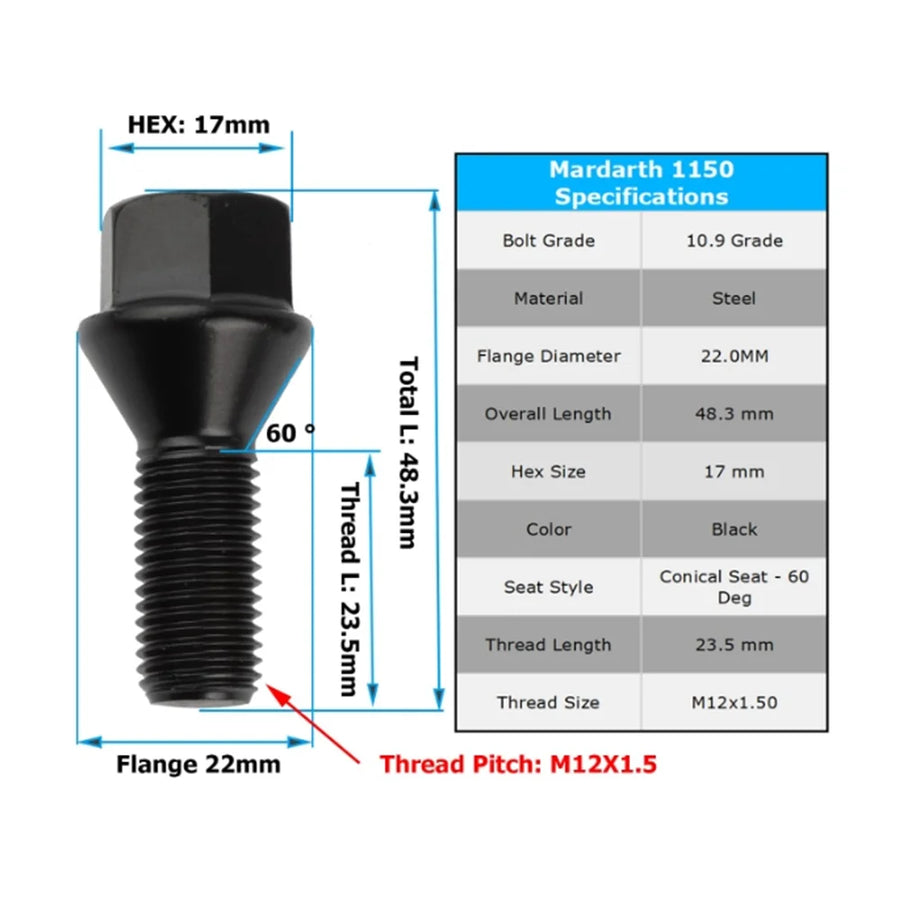 M14X1.25 Wheel Bolts for BMW 325i 3 Series & 5 Series
