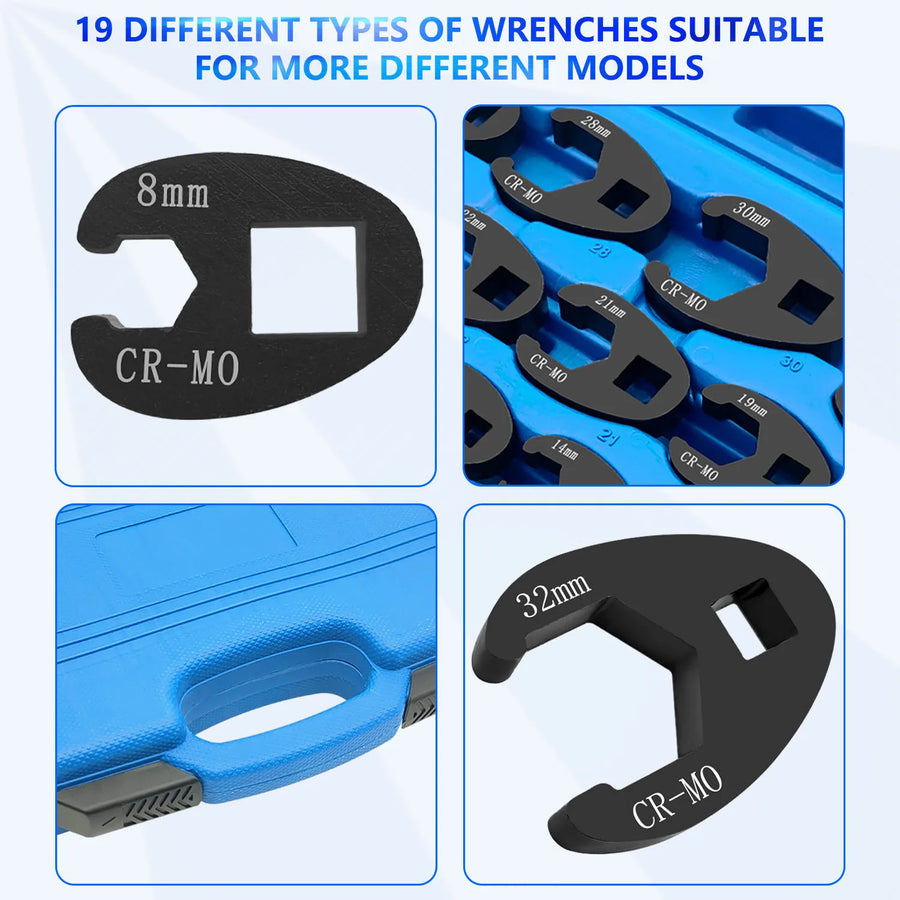 19-Piece Metric Flare Nut Wrench Set, 8-32mm