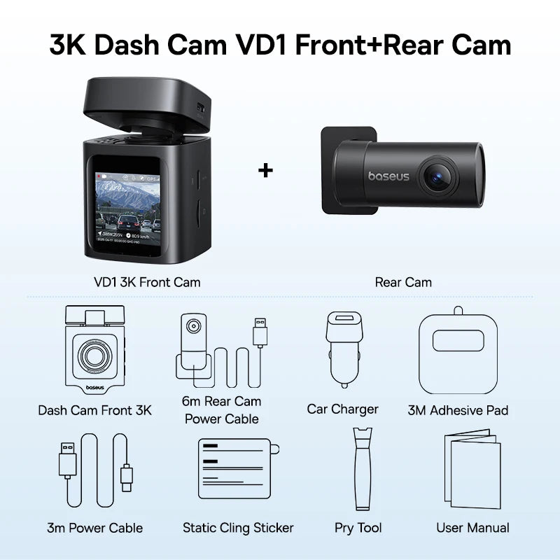 Baseus 3K Dual Dash Cam with GPS